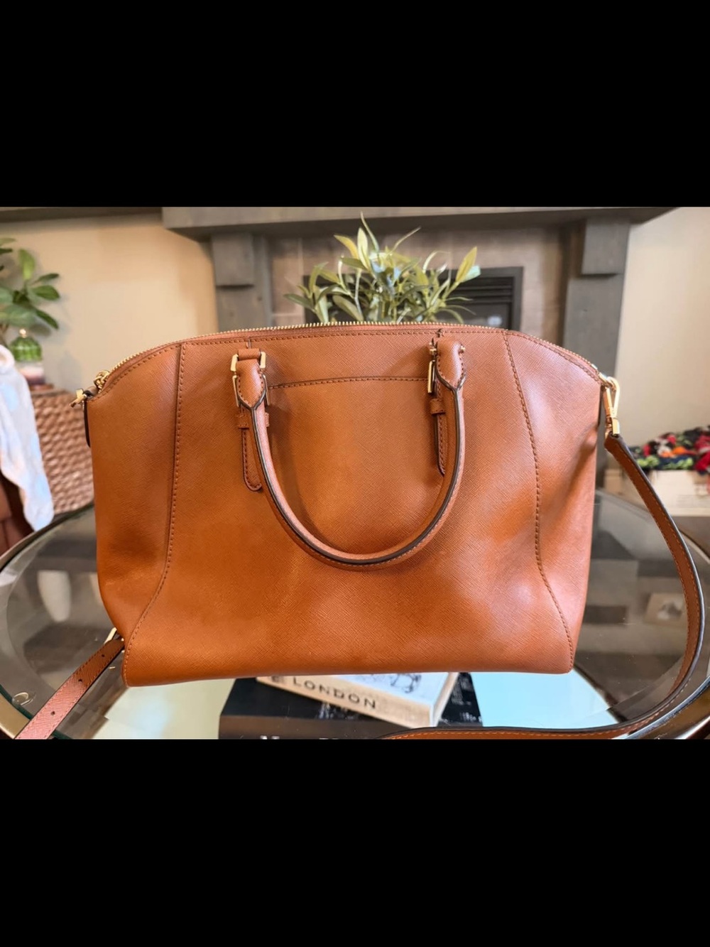 Michael Kors Classic Leather Satchel Handbag in Cognac Brown